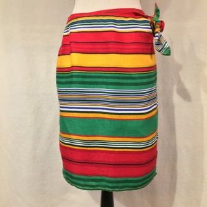 TALL vintage 90s Eddie Bauer red green striped linen wrap skirt